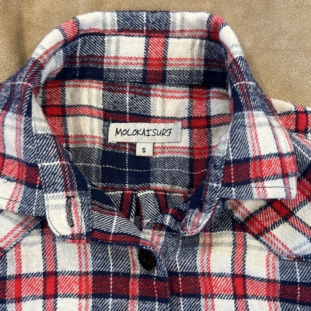 Molokai Surf red, white & blue flannel womans size small. 2 front chest pockets - Picture 2 of 6